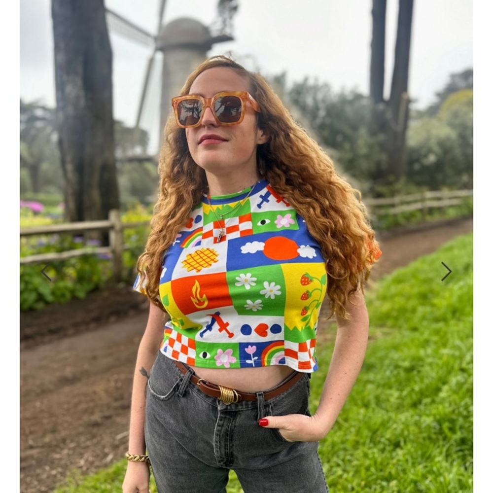 Nooworks Gentilhomme XL Colorful Graphic Crop Top-New with tags